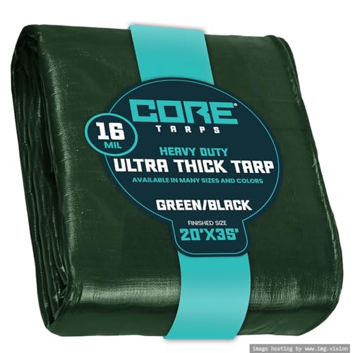 Core Tarps Extra Heavy Duty 16 Mil Tarp Cover, Waterproof, UV Resistant, Rip and Tear Proof, Poly Tarpaulin with Reinforced Edges for Roof, Camping, Patio, Pool, Boat (Green/Black 20 X 35)