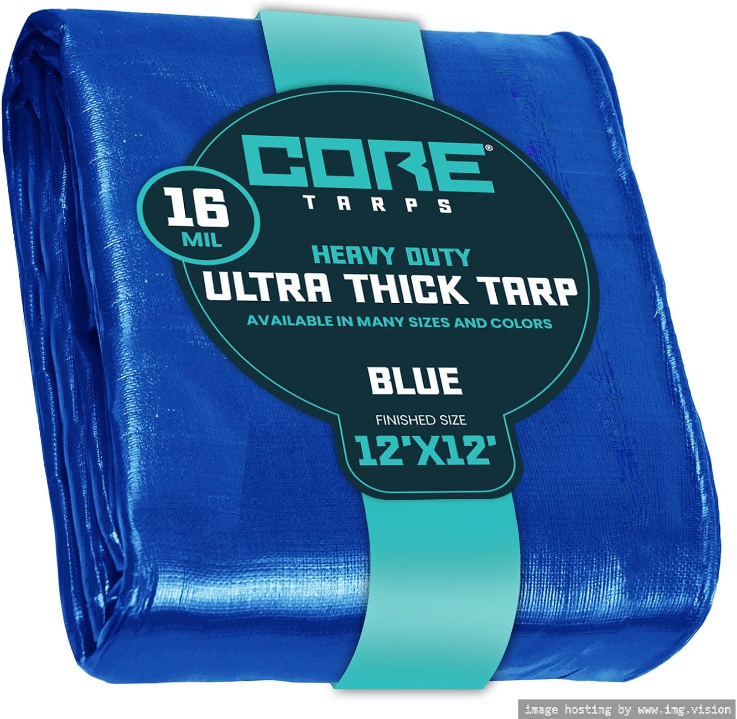 Core Tarps Extra Heavy Duty 16 Mil Tarp Cover, Waterproof, UV Resistant, Rip and Tear Proof, Poly Tarpaulin with Reinforced Edges for Roof, Camping, Patio, Pool, Boat (Blue 12 X 12)