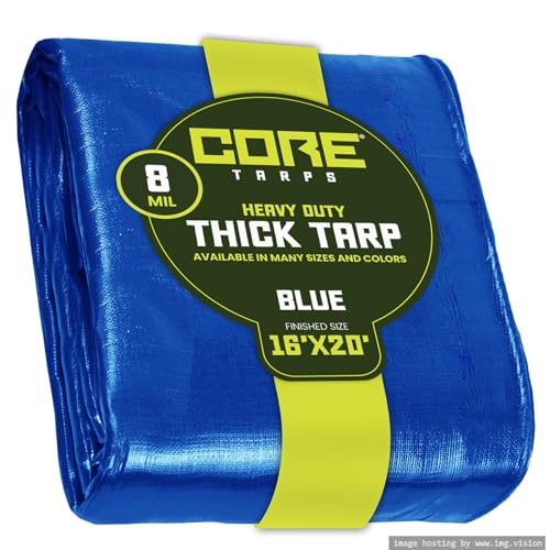 Core Tarps Heavy Duty 8 Mil Tarp Cover, Waterproof, UV Resistant, Rip and Tear Proof, Poly Tarpaulin with Reinforced Edges for Roof, Camping, Patio, Pool, Boat. (Blue 16 X 20)