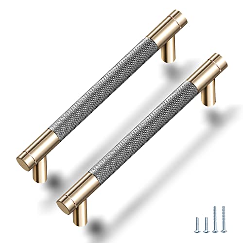 Drawer Pull 12 Pack 5" Cabinet Handles Cabinet Pulls Aluminum Handles Round Pull Gold and Nickle Oxidation Finish with Diamond Pattern Golden 6" Length