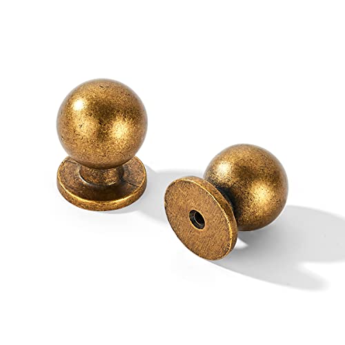 khtumeware 25 Pack 1 Inch (25mm) Diameter Round Solid Vintage Antique Brass Finish Kitchen Cabinet Knobs,Ball Cabinet knobs.