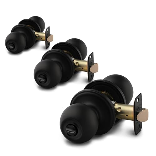 Copper Creek Privacy Interior Door Knob  ANSI Grade-3 Certified, Modern Heavy Duty Handle, Easy Install and Reversible for Bedroom, Bathroom & Closets  Matte Black (3 Pack)