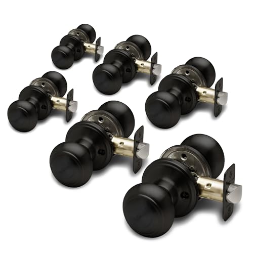 Copper Creek Passage Interior Door Knob  ANSI Grade-3 Certified, Modern Heavy Duty Handle, Easy Install and Reversible for Bedroom, Bathroom & Closets  Matte Black (6 Pack)