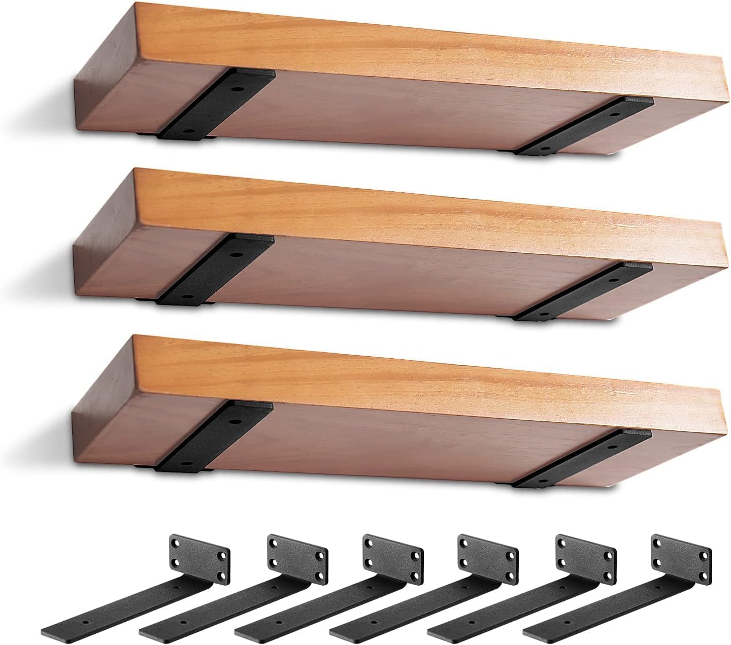 6 Pack Heavy Duty Shelf Brackets 12 inch, Floating Shelf Brackets(1/5-Thick),L-Shaped Wall Shelf Brackets Hidden & Decorative Shelf Bracket Black