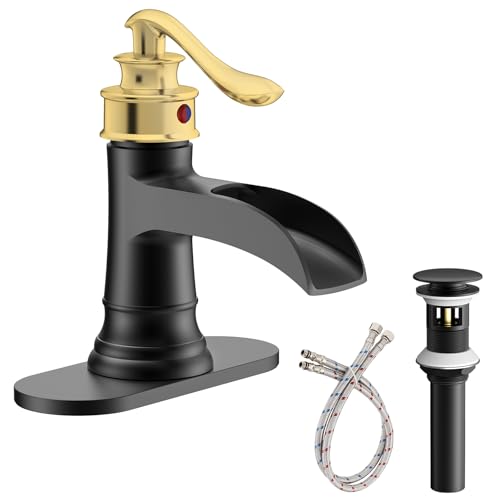 Homevacious Bathroom Faucet Black and Gold Waterfall