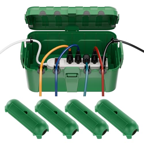 RESTMO 5-Piece Outdoor Waterproof Electrical Box Set  12.5" x 8.5" x 5" Large & 7.1" x 2.3" x 2.3" Small, Weatherproof Boxes for Power Strip, Outlet, Plug, Socket, Timer, Holiday Light, Green