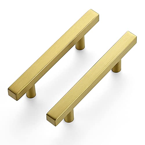 Ravinte 30 Pack 6 Inch Square Cabinet Pulls Brushed Brass Stainless Steel Kitchen Drawer Pulls Cabinet Handles 6-3/10 Inch Length,4 Inch Hole Center with Mounting
