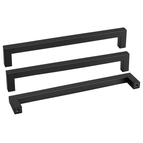 goldenwarm 35 Pack 11-1/3 Inch Black Cabinet Handles Matte Black Drawer Pulls Stainless Steel Cabinets Hardware Square Bar Modern for Kitchen Bathroom Cupboard