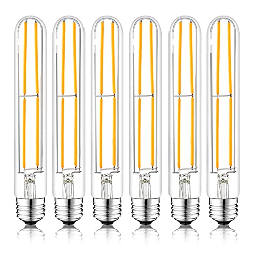 7.3 Inch E26 Led Bulb 6W Dimmable, 2700k Soft White Edison Bulbs 800LM, Equal 80 Watt Tubular T10 T9 Long Clear Glass Light Bulb for Rustic Pendant Pipe Wall Sconces Chandeliers - 6Pack