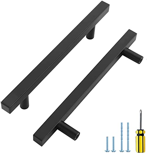 Ravinte Cabinet Handles 30 Pack - 5 Inch Matte Black Square Pulls, Modern Kitchen Hardware, 7-3/8 Inch Overall Length Drawer Pulls