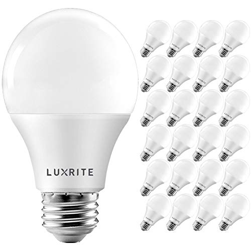 LUXRITE A19 LED Bulb 60W Equivalent, 3500K Natural White, 800 Lumens, Dimmable Standard LED Light Bulbs 9W, Enclosed Fixture Rated, Energy Star, E26 Medium Base - Indoor and Outdoor (24 Pack)