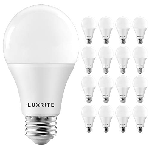 LUXRITE A19 LED Light Bulbs 100 Watt Equivalent Dimmable, 3500K Natural White, 1600 Lumens, Enclosed Fixture Rated, Standard LED Bulbs 15W, Energy Star, E26 Medium Base - Indoor and Outdoor (16 Pack)