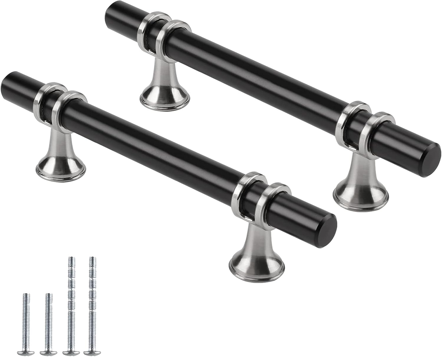 Rergy Cabinet Handles Drawer Pulls and Knobs, 10Pack Black and Brushed Nickel 3-3/4inch Hole Center, Kitchen Hardware for Dresser Handle Zinc Alloy Furniture Pull