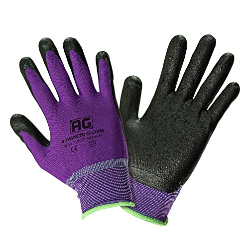NiTex P-200 Nylon Nitrile Gloves, Breathable Nitrile Foam Coated Utility Gloves for Insulated Grip, Purple, 12-Pair, 2X