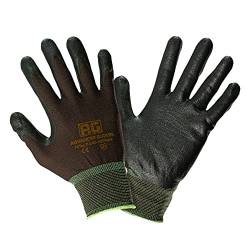 NiTex P-200 Nylon Nitrile Gloves, Breathable Nitrile Foam Coated Utility Gloves for Insulated Grip, Brown, 12-Pair, X-Large