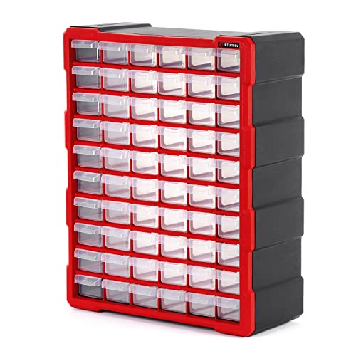 INTERTOOL Small Parts Organizer for Hardware & Screws | 60 Removable Bins with Dividers | Wall Mount or Desktop Craft & Lego Storage Cabinet | 19 x 15 x 7 BX08-4016