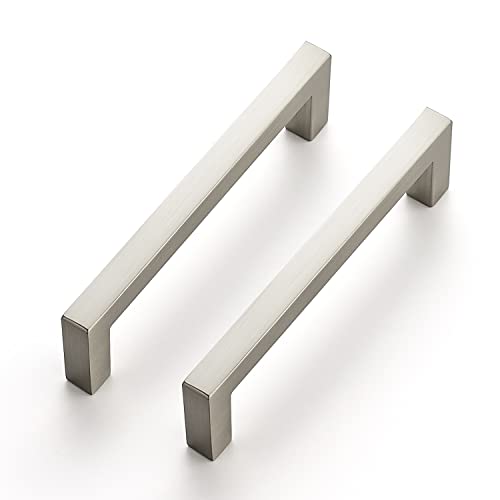 Ravinte 25 Pack Solid 3-3/4 Inch Center to Center Slim Square Bar Drawer Handles Kitchen Cabinet Handles Brushed Nickel Satin Nickel 3-3/4in Hole Center