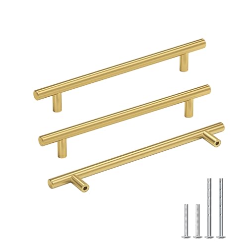 Goldenwarm 18 Pack 7-1/2in Brushed Gold Cabinet Pulls Kitchen Cabinet Handles Brushed Brass Dresser Drawer Pulls Gold Drawer Handles for Bedroom Bathroom