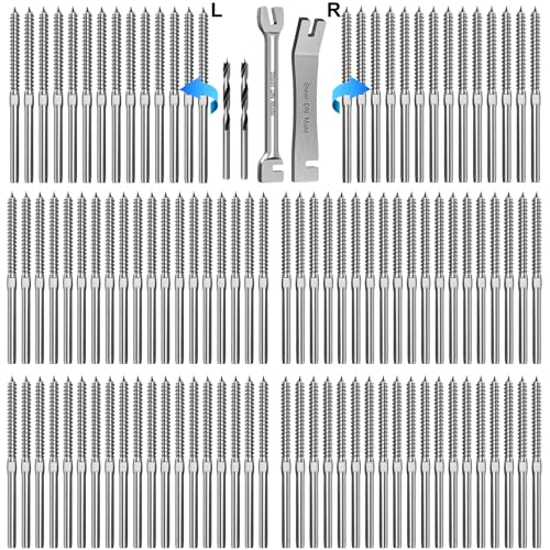 Steel DN Mate 120 Pack T316 Stainless Steel Left&Right Handed Thread Swage Lag Screws for Wood Post of 1/8" Deck Railing Kit, Cable Railing Hardware, DIY Baluster Hardware, Wrench Included DM60