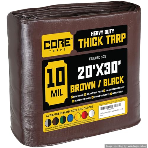 Core Tarps Heavy Duty 10 Mil Tarp Cover, Waterproof, UV Resistant, Rip and Tear Proof, Poly Tarpaulin with Reinforced Edges for Roof, Camping, Patio, Pool, Boat (Brown/Black 20 X 30)