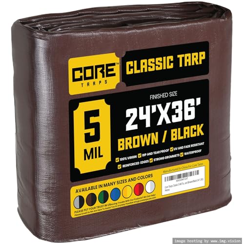 Core Tarps Classic 5 Mil Tarp Cover, Waterproof, UV Resistant, Rip and Tear Proof, Poly Tarpaulin with Reinforced Edges for Roof, Camping, Patio, Pool Cover, Boat (Brown/Black 24 X 36)