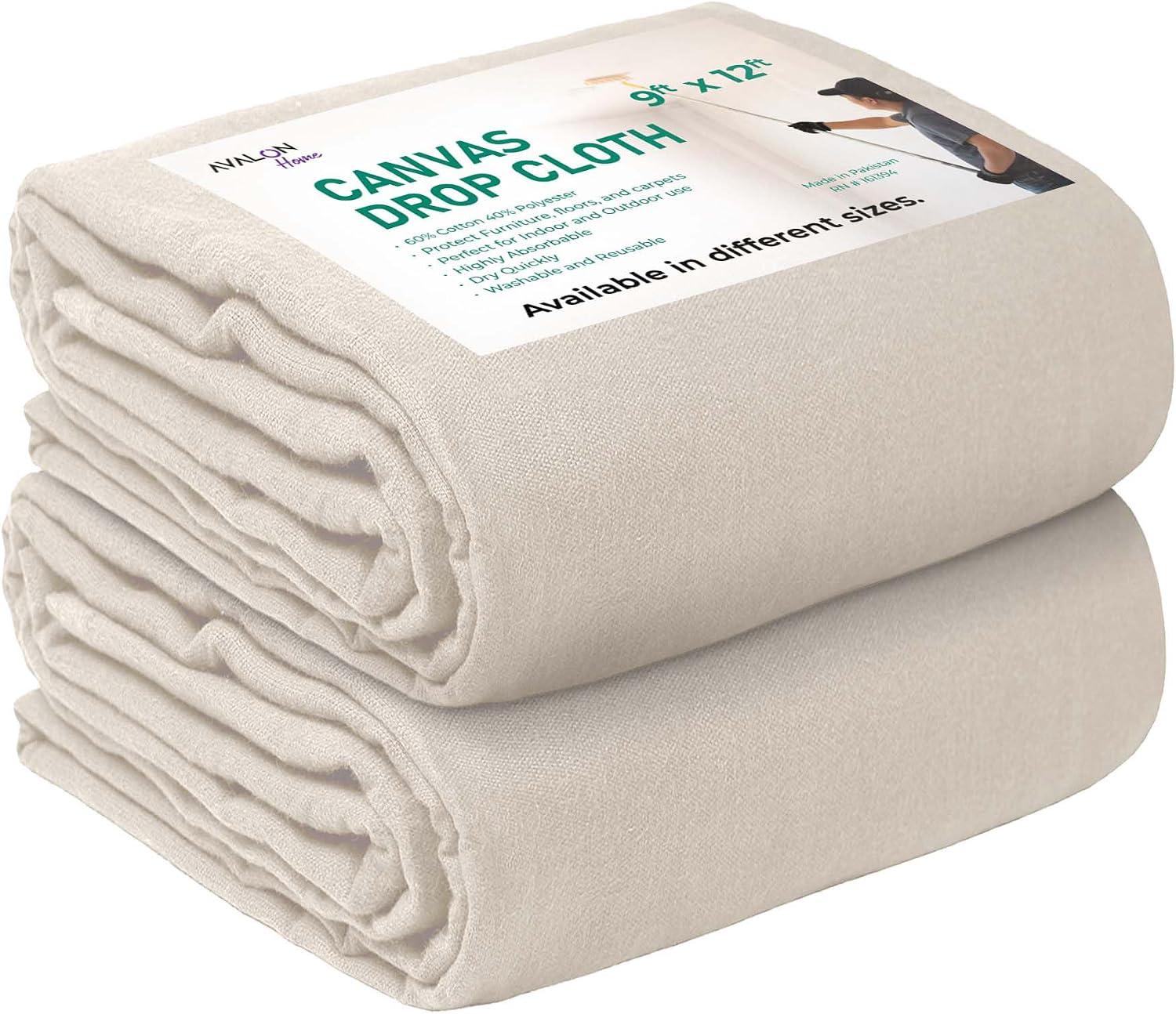 Canvas Drop Cloth for Painting 9x12 feet Pack of 2-8oz Painters Drop Cloths for Painting - All Purpose Canvas Tarps for Floor & Furniture Protection - Recycled Cotton Fabric