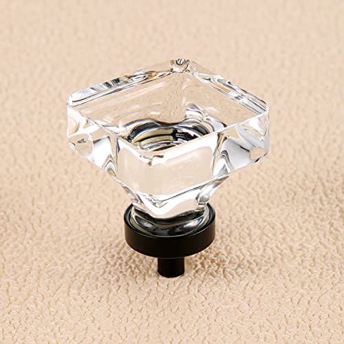 16 Pack Crystal Glass Cabinet Knobs Dresser Knobs Drawer Knobs and Pulls (Square 1-3/8 Inch, Black) - coolnews