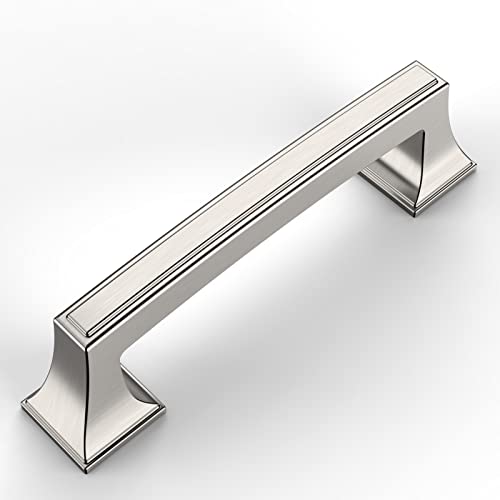 Amerdeco 10 Pack Brushed Satin Nickel Cabinet Pulls 3-3/4 Inch(96mm) Hole Center Cabinet Hardware Kitchen Cabinet Handles for Bathroom Drawer Pulls Dresser Pulls ZH0010