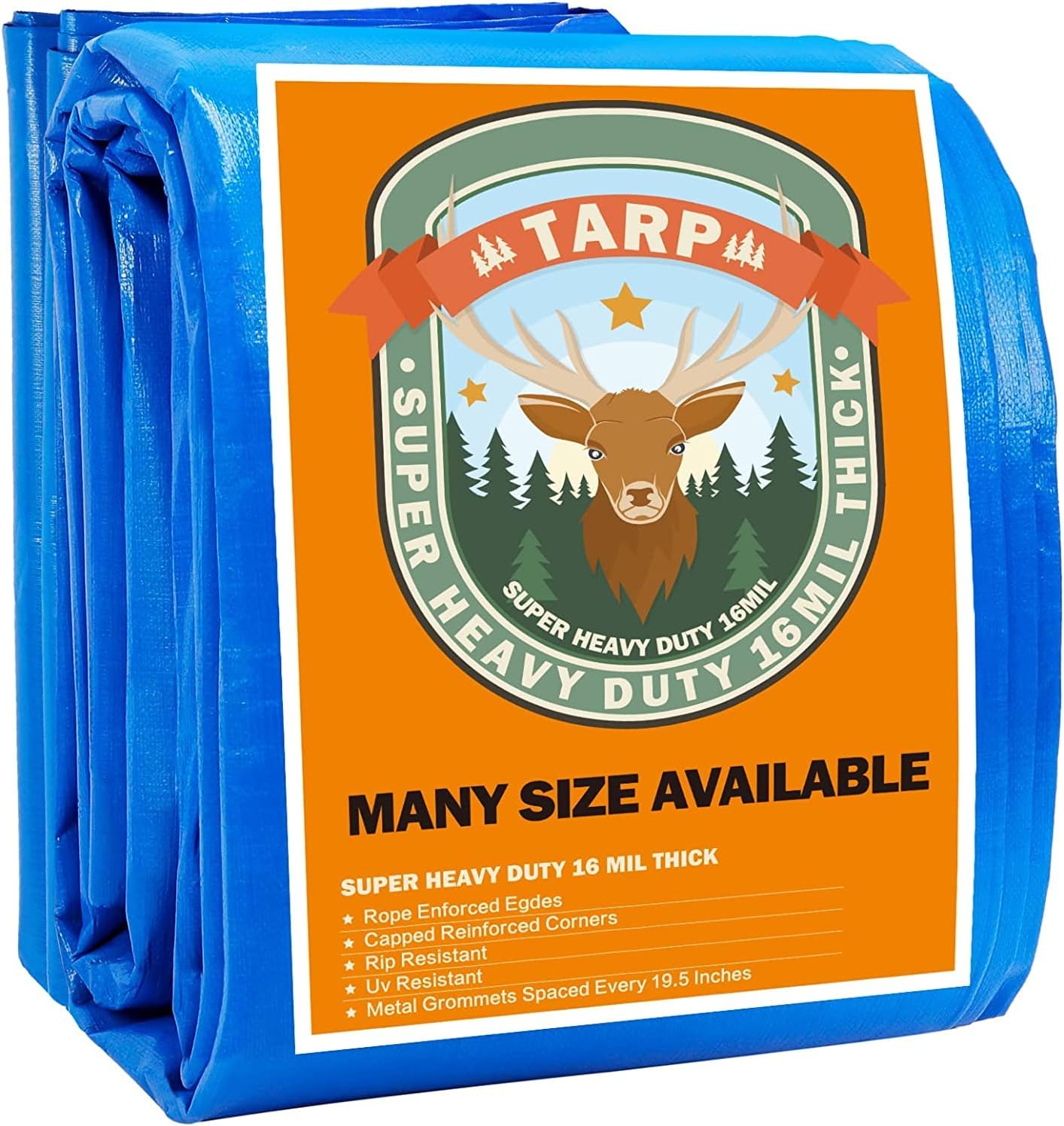 Blue Tarp, Tarps Heavy Duty Waterproof 10x30, Waterproof Plastic Poly 16 Mil Thick Tarpaulin with Metal Grommets Every 19.5 Inches - Emergency Rain Shelter, Outdoor Cover, and Camping Use