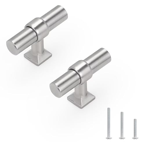 knobelite 50 Pack Brushed Nickel Cabinet Knobs Single Hole Dresser Pulls with Zinc Alloy Base Stainless Steel T Bar Drawer Knob for Bedroom Bathroom