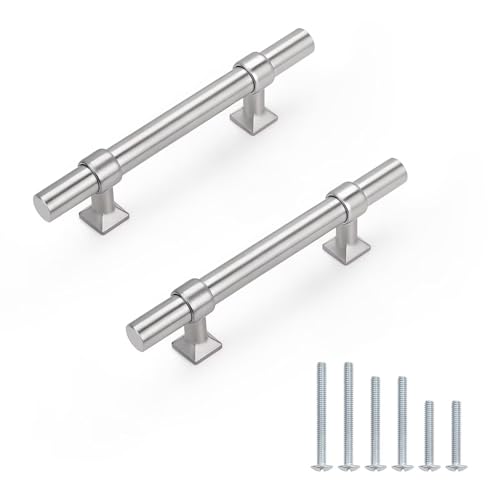 knobelite 30 Pack Hole Centers 3 inch Brushed Nickel Cabinet Handles Stainless Steel Kitchen Cabinet Pulls T Bar Hardware Pull Handle for Cabinets Dressers Closets