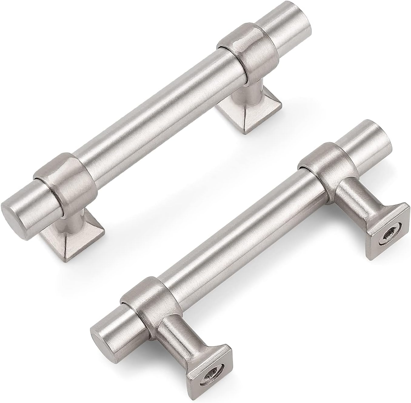 knobelite 30 Pack Brushed Nickel Cabinet Pulls 2.5 inch Hole Centers Stainless Steel Kitchen Drawer Handles with Zinc Alloy Base 4inch Length T Bar Dresser Pull Handle for Cabinets