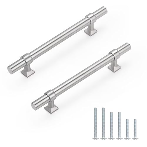 knobelite 30 Pack Hole Centers 5 inch Brushed Nickel Cabinet Handles Stainless Steel Kitchen Cabinet Pulls T Bar Hareware Pull Handle for Drawers Cabinets Closets