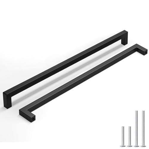 homdiy 45 Pack Matte Black Cabinet Pulls 18-1/16 Inch Black Cabinet Pulls, Center to Center 458mm Stainless Steel Drawer Dresser Handles Drawer Handles Stainless Steel Dresser Hardware Square Hardware