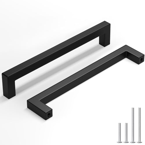 homdiy 50 Pack Black Cabinet Pulls 7-9/16 Inch Matte Black Cabinet Pulls Stainless Steel Drawer Dresser Handles 192mm Square Bar Drawer Handles Stainless Steel Dresser Hardware Square Bar Hardware