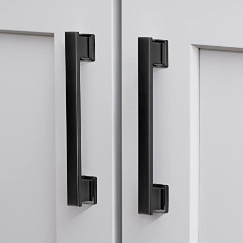 10 Pack Square Matte Black Cabinet Pulls, 5 Inch(128mm) Hole Centers Kitchen Cabinet Handles Drawer Pulls Kitchen Hardware for Cabinets,Cupboard Closet Bathroom Dresser, Solid Zinc Alloy
