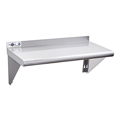 Profeeshaw NSF Stainless Steel Shelf 18 x 36, 350 lb Commercial Shelves Wall Mounted Metal Shelving with Backsplash and 2 Brackets for Restaurant, Bar, Utility Room, Kitchen and Garage