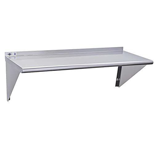 Profeeshaw NSF Stainless Steel Shelf 14 x 36, 300 lb Commercial Shelves Wall Mounted Metal Shelving with Backsplash and 2 Brackets for Restaurant, Bar, Utility Room, Kitchen and Garage