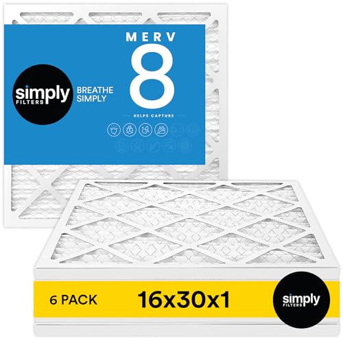 Simply 16x30x1 Air Filter, Merv 8, MPR 600, 6 Pack, For Home AC Furnace & HVAC (Actual Size: 15.75"x29.75"x0.75") DUST, Pet, & Allergy Control