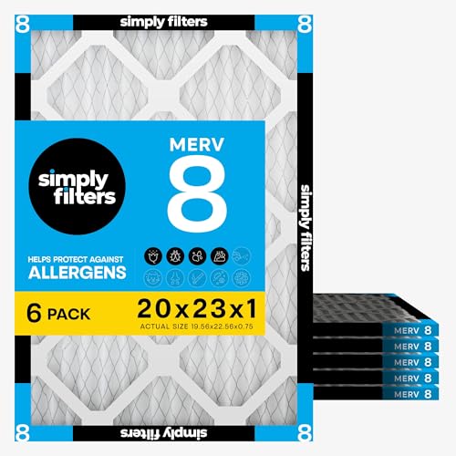 Simply 20x23x1 Air Filter, Merv 8, MPR 600, 6 Pack, For Home AC Furnace & HVAC (Actual Size: 19.56"x22.56"x0.75") DUST, Pet & Allergy Control