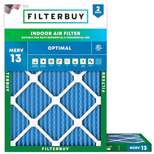Filterbuy 17x21x1 Air Filter MERV 13 Optimal Smoke & Allergy Defense (2-Pack), Electrostatic Pleated HVAC AC Furnace Filters Replacement, Made in USA (Actual Size: 16.50 x 20.50 x 0.75)