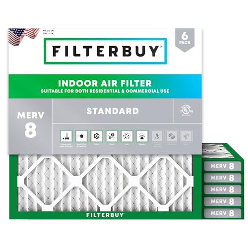Filterbuy 19x19x1 Air Filter MERV 8 Essential Dust & Allergy Defense (6-Pack), Electrostatic Pleated HVAC AC Furnace Filters Replacement, Made in USA (Actual Size: 19.00 x 19.00 x 0.75)