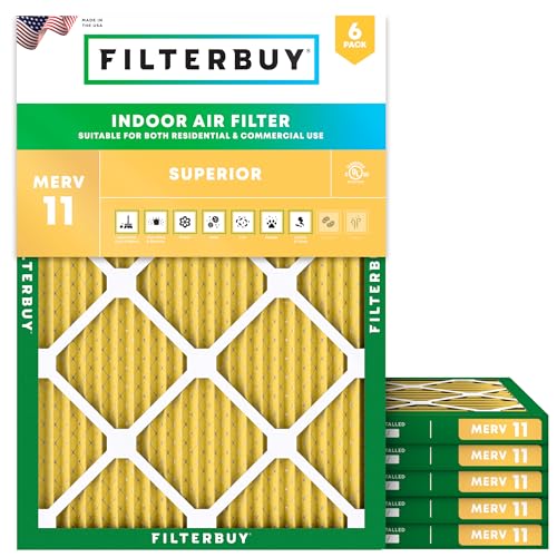 Filterbuy 16x21x1 Air Filter MERV 11 Superior Pet & Allergy Defense (6-Pack), Electrostatic Pleated HVAC AC Furnace Filters Replacement, Made in USA (Actual Size: 15.50 x 20.50 x 0.75)