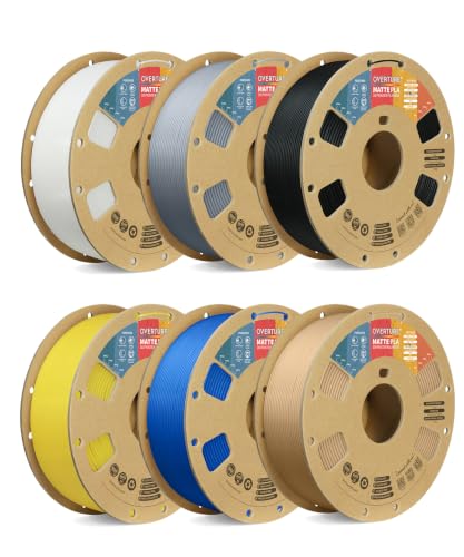 OVERTURE 6KG Bundle Matte PLA 3D Printer Filament 1.75mm, Matt Surface & Low Warping Filament 6 Pack 1kg Spool (2.2 lbs), Fit Most FDM Printers (6 Color (6-Pack))