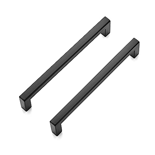 Ravinte 15 Pack 5 Inch Hole Center Solid Slim Square Pulls Matte Black Kitchen Cabinet Handles Square Bar Drawer Handles Flat Black Drawer Pulls for Cupboard Dresser and Cabinets
