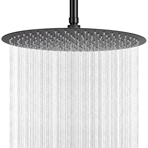 NearMoon Rain Shower Head, Ultra-Thin Design-Pressure Boosting, Awesome Some Experience, High Flow Stainless Steel Rainfall Head (16 Inch, Matte Black)