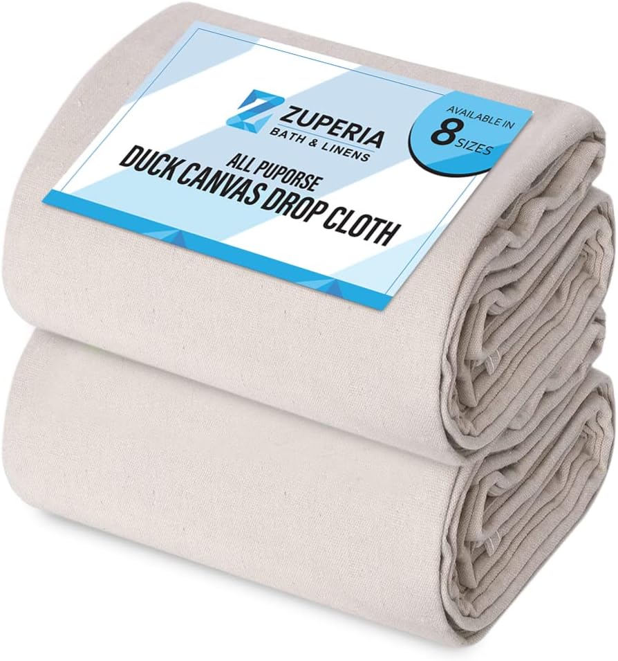 ZUPERIA Canvas Drop Cloth (Size 12 x 15 Feet - Pack of 2) - Pure Cotton Painters Drop Cloth for Painting, Furniture & Floor Protection - All Purpose Thick Canvas tarp with Double Stitched Edges