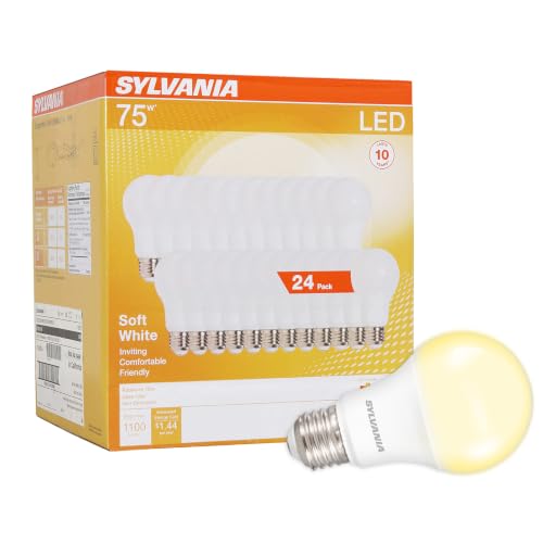 Sylvania LED Light Bulb, 75W Equivalent A19, Efficient 12W, Medium Base, Frosted Finish, 1100 Lumen, Soft White - 24 Pack (41300)