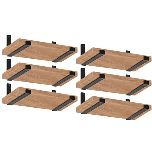 12 Pack - 11.25" L x 6" H x 1.5" W J Lip Shelf Brackets Rustic Farmhouse Iron Wall Floating Shelf Bracket Metal Shelf Bracket Industrial Shelf Supports with Screws Black