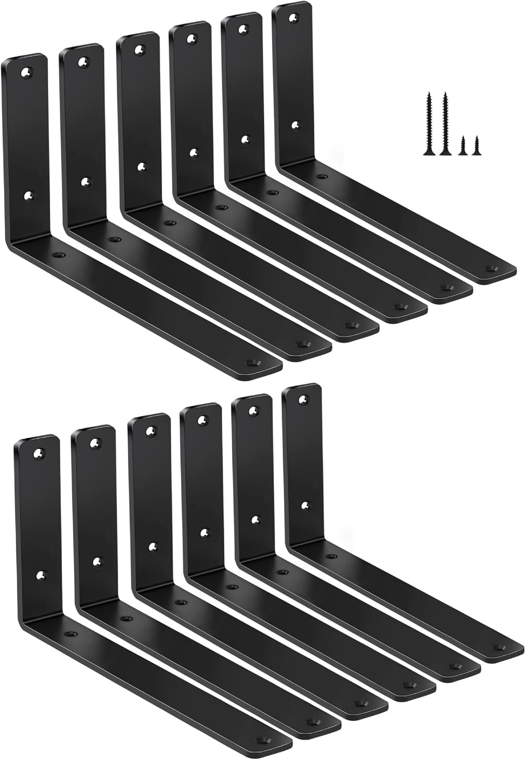 12 Pack - L 11" x H 6" x W1.5, 5mm Thick Black L Shelf Bracket, Iron Shelf Brackets, Metal Shelf Brackets, Floating Shelf, Shelf Supports with Screws